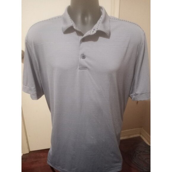 Mizzen + Main Classic Performance Blue Striped Pattern Golf Polo Shirt Large L - Picture 1 of 11